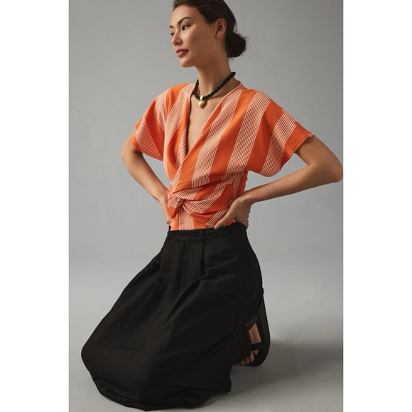 Anthropologie Bishop + Young Twist-Front Top In Orange - Picture 5 of 11